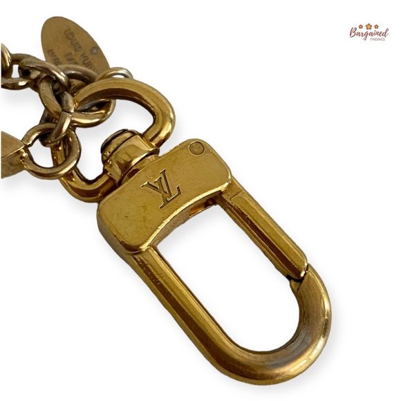 Authentic LOUIS VUITTON Gold Stripes Monogram Flowers Keyring Bag Charm M78610 - Picture 2 of 12